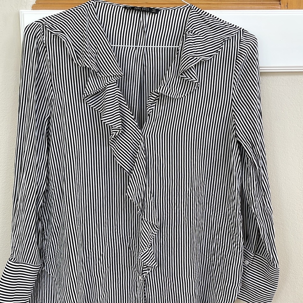 Zara black and white striped blouse size medium